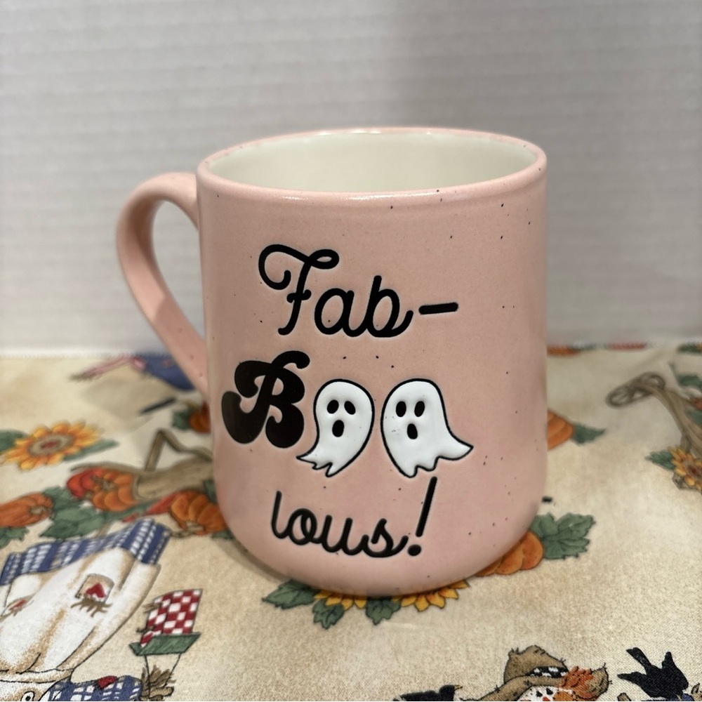 Cobwebs & Cauldrons Halloween Fab BOO lous! Ghost Double Sided Pink Mug Cup